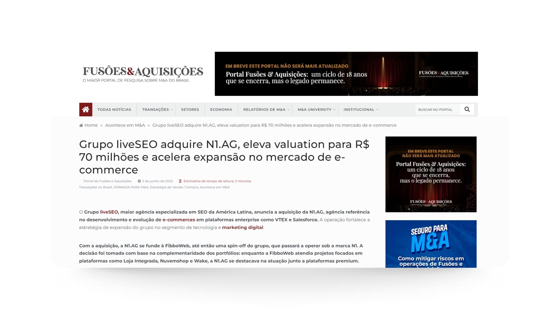 Grupo liveSEO adquire N1.AG